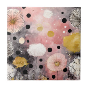 Rosa Hauch und Goldene Wildblumen-Botanik Fliese
