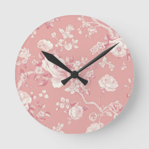Rosa Hauch von Rosa Vintage-Rosen-Toile Floralmust Runde Wanduhr