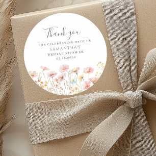 Rosa Hauchige Wildblumen-Hochzeitsdusche Runder Aufkleber