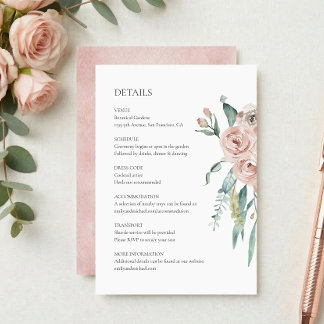Rosa Hauchrosa Hochzeitsdetails Beilagekarte Begleitkarte