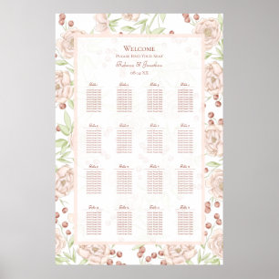 Rosa Hauchrosa Rosen Vintage Hochzeit Sitzordnung Poster