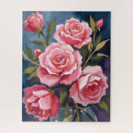 Rosa Hauchrosa Rosenstrauß Gemalt Puzzle
