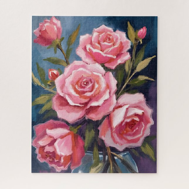Rosa Hauchrosa Rosenstrauß Gemalt Puzzle (Vertikal)