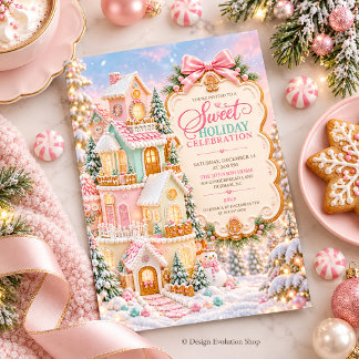 Rosa Haus aus Lebkuchen Süße Feiertagsfeier Einladung