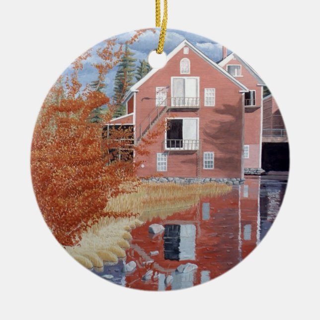Rosa Haus im Herbst Keramik Ornament (Vorne)