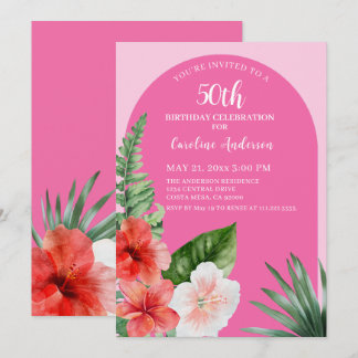 Rosa Hawaiian 50. Geburtstag Einladung