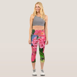 Rosa hawaiianische Blume Capri Leggings