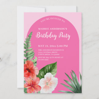 Rosa hawaiianische Blumen-Geburtstag Einladung