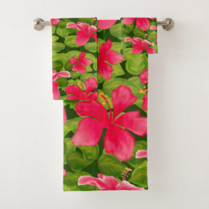 Rosa Hawaiianische Hibiskus Blume Muster Handtuch Badhandtuch Set