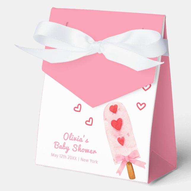 Rosa Heart Bow Ice Cream Popcicle Baby Dusche Geschenkschachtel (Vorderseite)