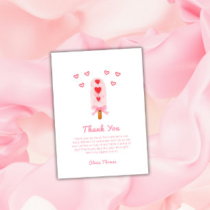 Rosa Heart Bow Ice Creme bereit für Pop Babydusche Dankeskarte