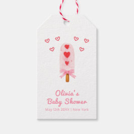 Rosa Heart Bow Ice Creme bereit für Pop Babydusche Geschenkanhänger
