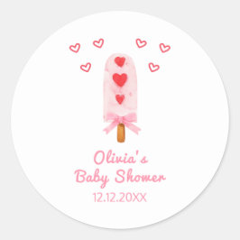Rosa Heart Bow Ice Creme bereit für Pop Babydusche Runder Aufkleber