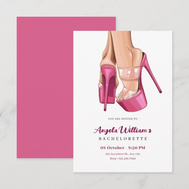 Rosa Heels Bachelorette Einladung (Vorne/Hinten)