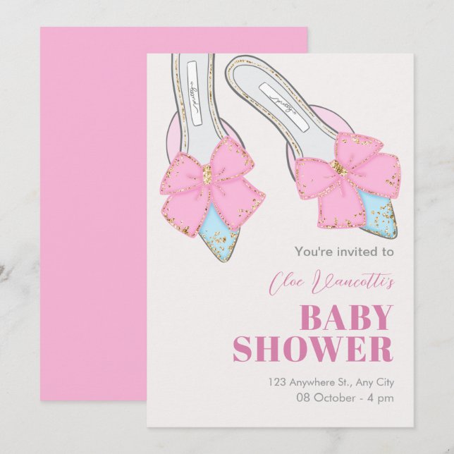 Rosa Heelse mit Babybadewanne Einladung (Vorne/Hinten)