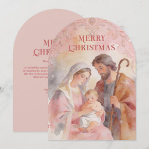 Rosa Heilige Familie Christliches Weihnachts-LPM26 Feiertagskarte