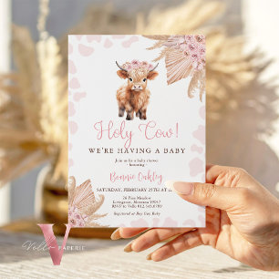 Rosa Heilige Kuh Boho Trockenblumen-Baby-Party Einladung