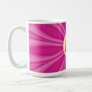 Rosa heiße, helle Sonnenstrahlen-Monogramm gelber Kaffeetasse