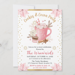 Rosa Heiße Schokolade und Kekse Winterparty Einladung