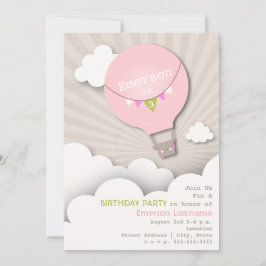 Rosa Heißluft-Ballon-u. des Wolken-Mädchens Einladung