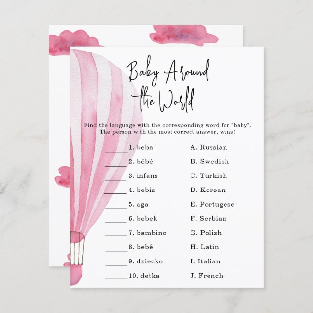 Rosa Heißluftballon - Baby rund um das Weltspiel (Vorne/Hinten)