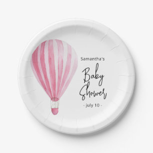 Rosa Heißluftballon Baby Shower Pappteller