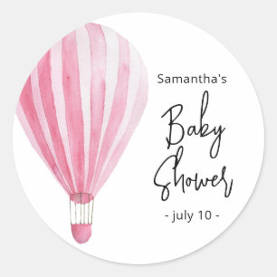 Rosa Heißluftballon Baby Shower Runder Aufkleber