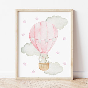 Rosa Heißluftballon, Elefant, Stern, Mädchen-Kinde Poster
