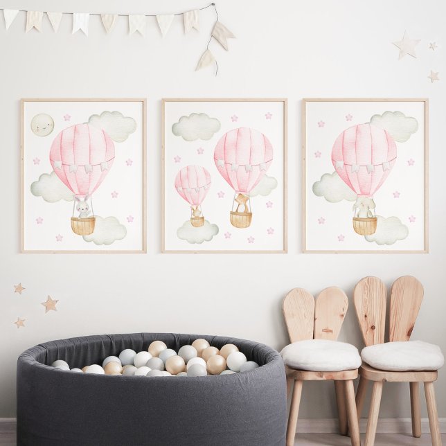 Rosa Heißluftballon, Niedlicher Tiere, Girl-Kinder Bilderwand Sets (Von Creator hochgeladen)