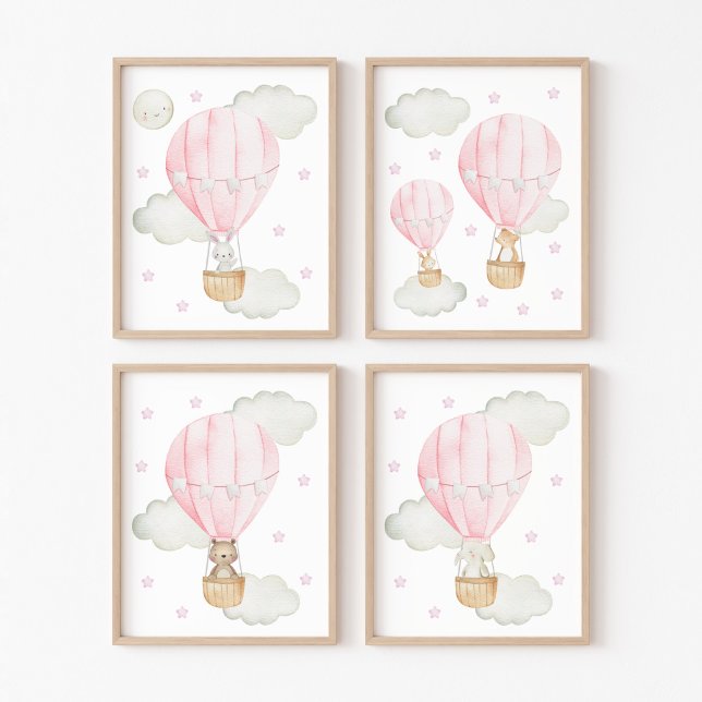 Rosa Heißluftballon, Niedlicher Tiere, Girl-Kinder Bilderwand Sets (Von Creator hochgeladen)
