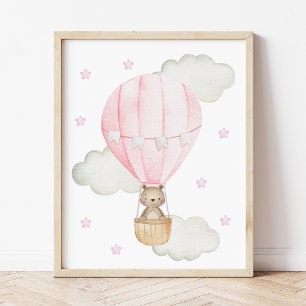 Rosa Heißluftballon, Tiere, Bären, Girl-Kinderzimm Fotodruck