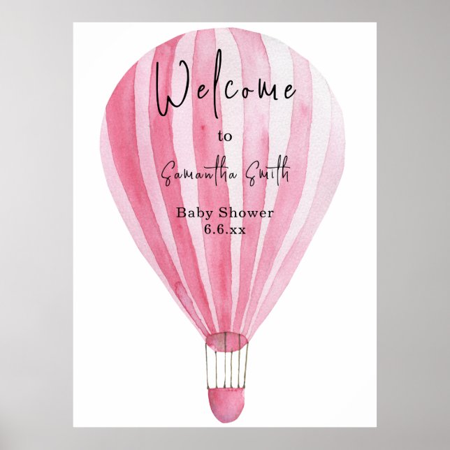 Rosa Heißluftballon Willkommen Poster (Vorne)