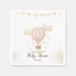 Rosa Heißluftballon Wolken Babyparty Serviette