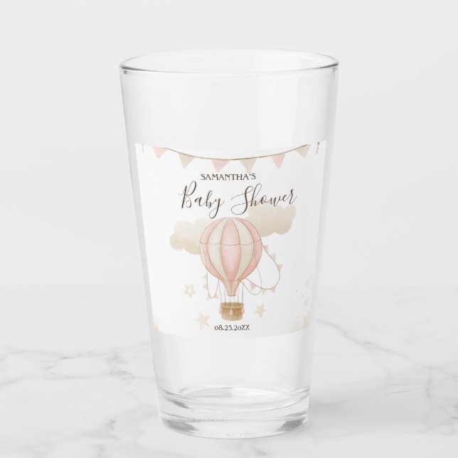 Rosa Heißluftballon Wolken Glas (Vorderseite)