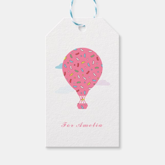 Rosa Heißluftballons Geschenkanhänger (Vorderseite)