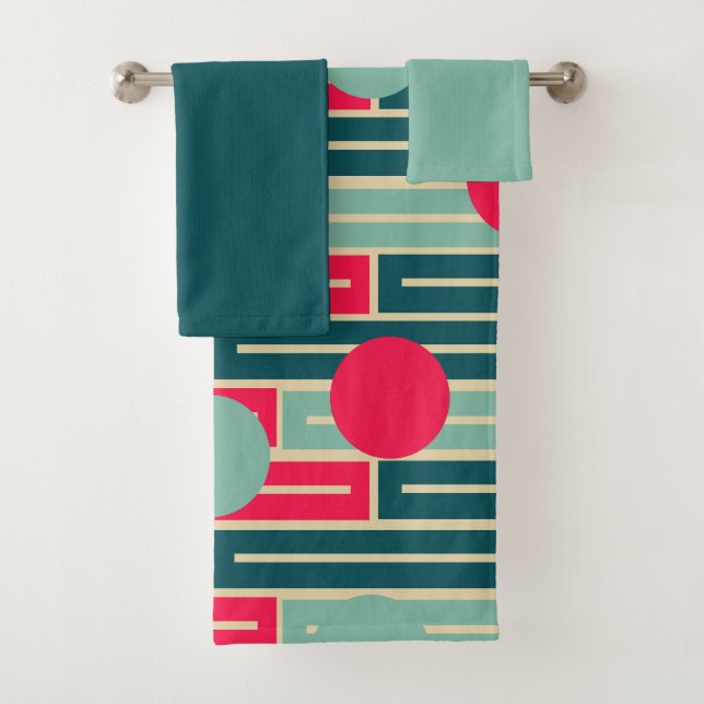 Rosa, hellblau, Aquamarine Rechtecke und Becken fü Badhandtuch Set (Insitu)