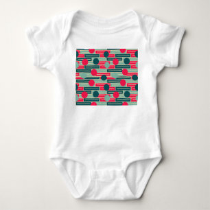 Rosa, hellblau, Aquamarine Rechtecke und Kreise Baby Strampler