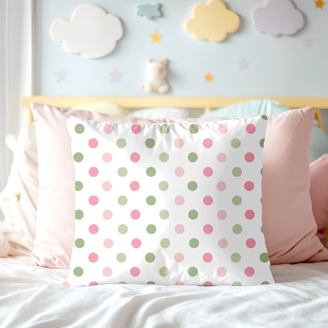 Rosa & Hellgrün Pastell Punkte Kissen (Pink & Sage Green Pastel Polka Dot Throw Pillow)