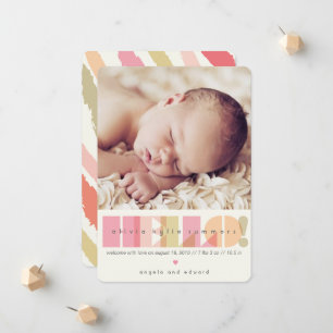 Rosa HELLO Typografie Baby Mädchen Geburt Design Ankündigung