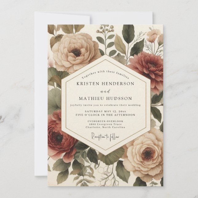 Rosa Herbstromanze Hochzeit Einladung (Vorderseite)