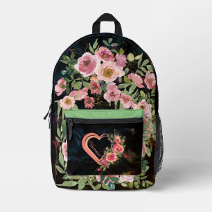 Rosa Herz auf Schwarz  Bedruckter Rucksack