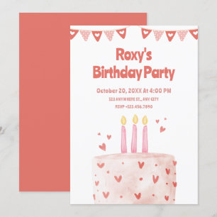Rosa Herz Birthday cake Einladung