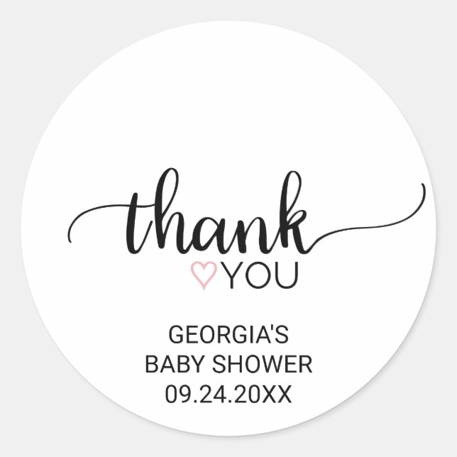 rosa Herz | Black Calligraphy Vielen Dank für Ihre Runder Aufkleber (Vorderseite)