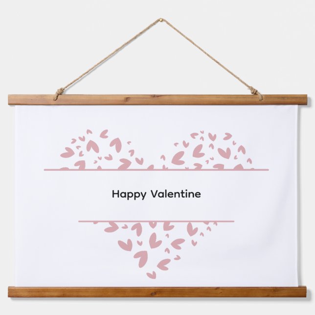 Rosa Herz Blätter Valentine Romantischer Rahmen Wandteppich Mit Holzrahmen (Vorne)