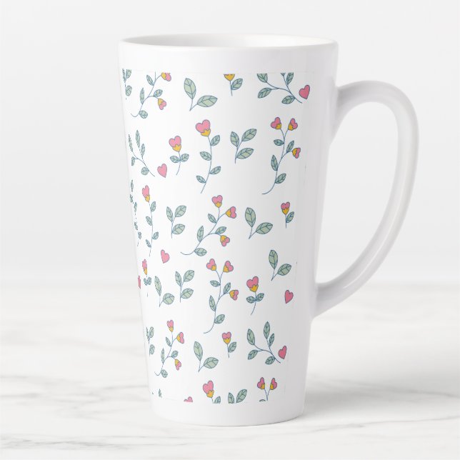 Rosa Herz Blumen-Ditsy-Weiß-Muster Milchtasse (Rechts)