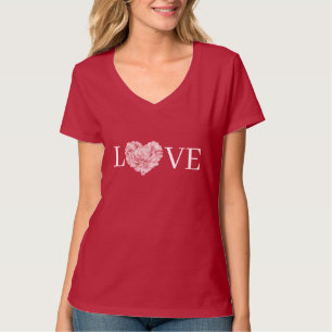 Rosa Herz Blumen Liebe T-Shirt