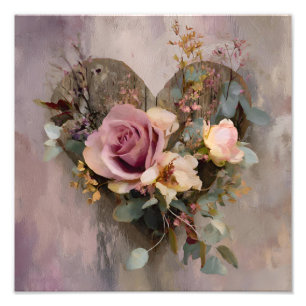 Rosa Herz Blumen Malerei Botanik Fotodruck