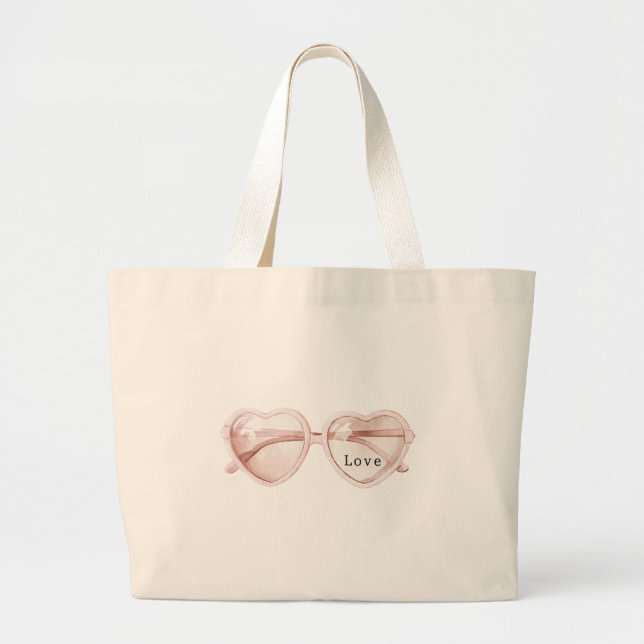 Rosa Herz Brille Liebe Jumbo Stoffbeutel (Vorne)