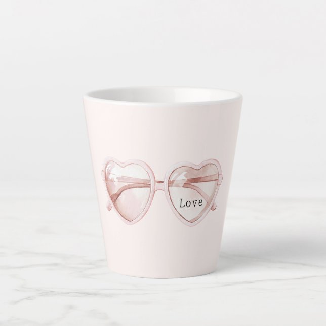 Rosa Herz Brille Liebe Milchtasse (Vorderseite)