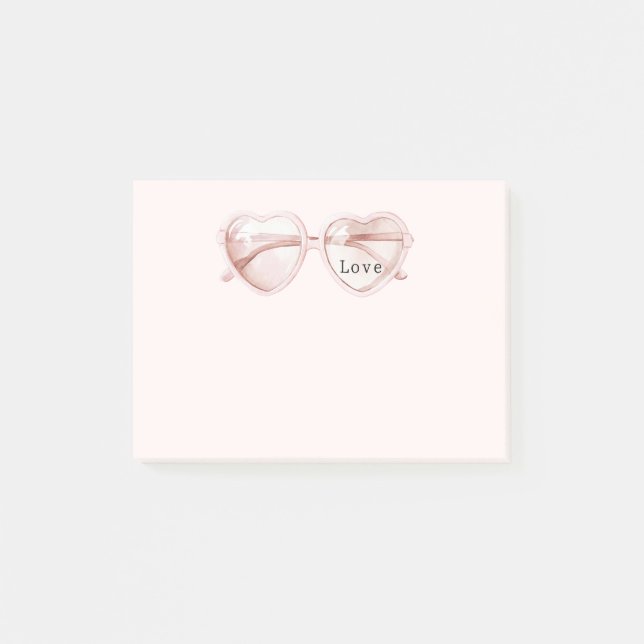Rosa Herz Brille Liebe Post-it Klebezettel (Vorderseite)